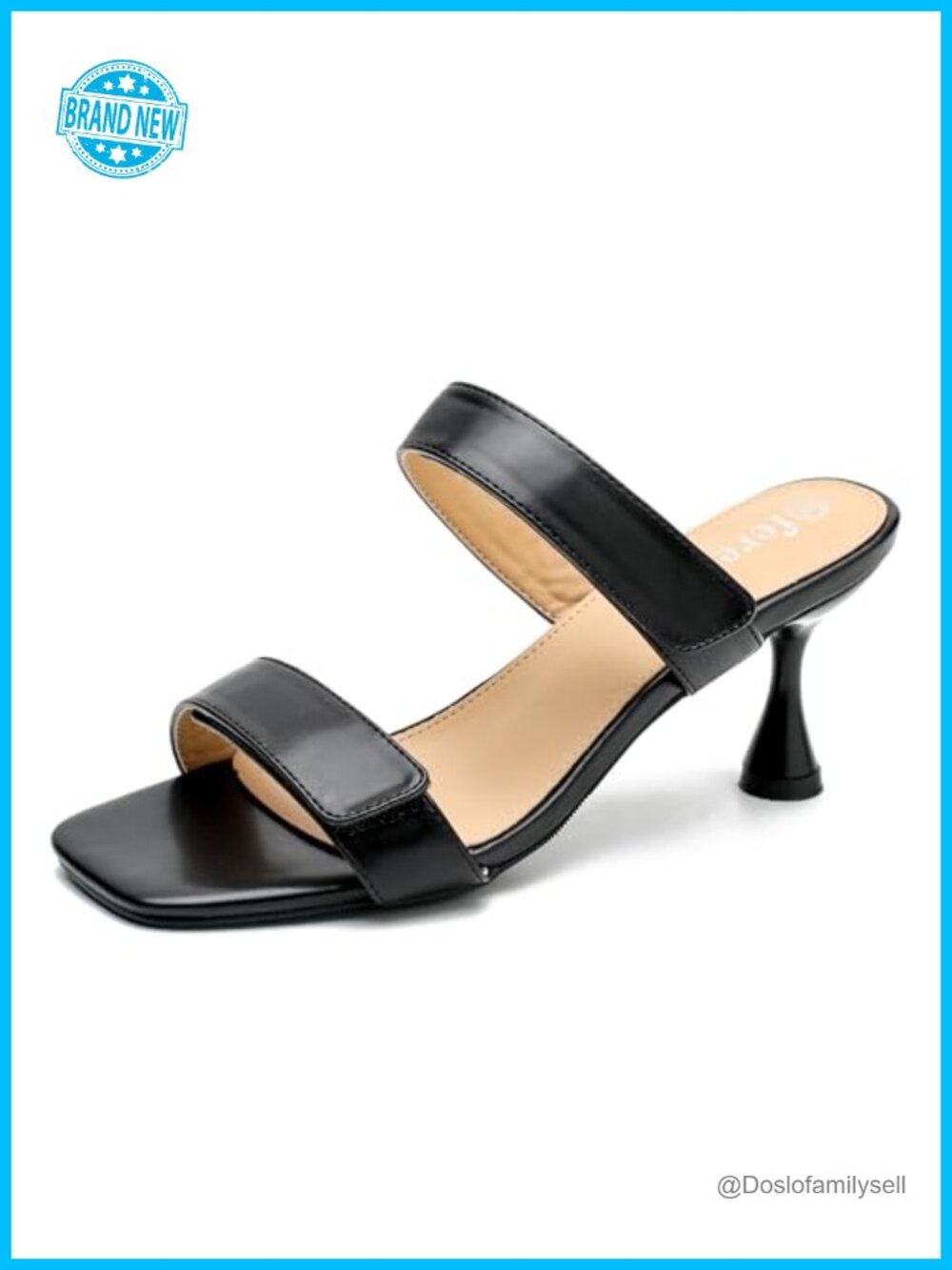 Kitten Heel Slide Sandals Open Square Toe Mules with Adjustable Strap